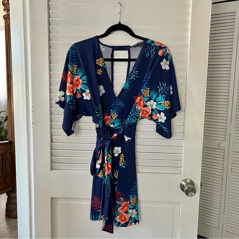 Navy Floral Tropical Romper